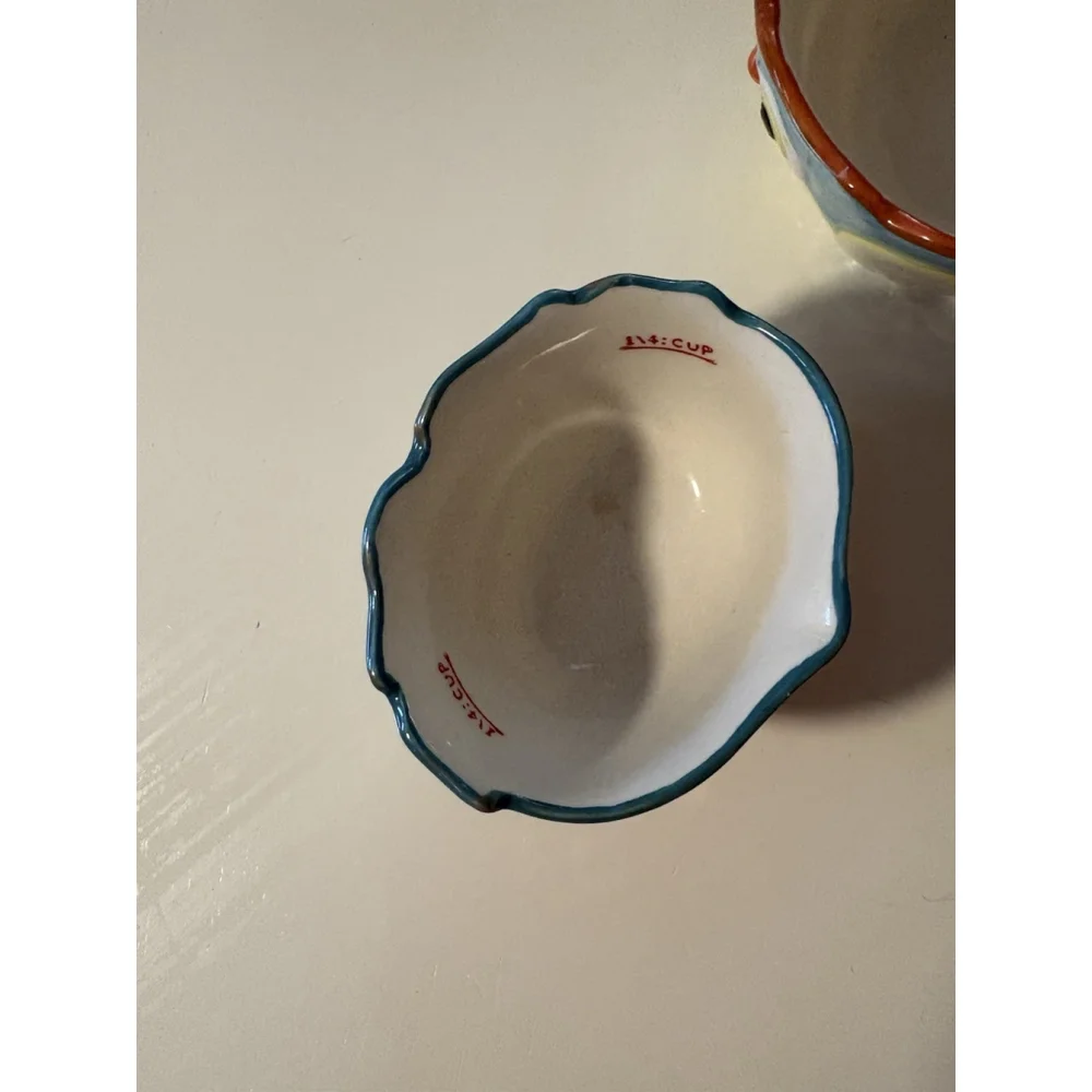 Pier 1 Imports Hand Painted Owl Measuring Cups Set 4 Stoneware Colorful Vintage